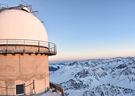 Dome of the Pic du Midi observatory at sunset
