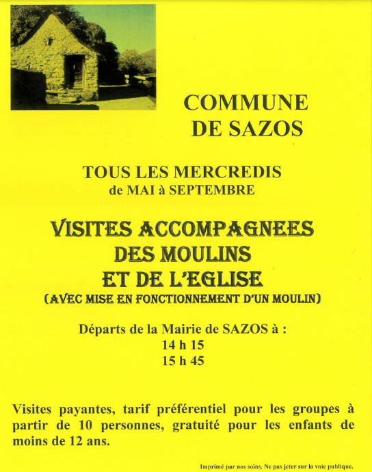 Visite du moulin de Sazos Du 15 mai au 18 sept 2024